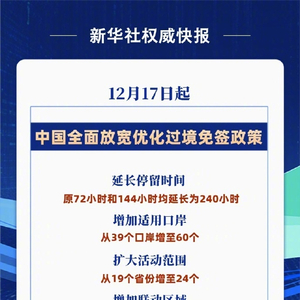 全球旅游与商务交流迎新机遇，过境免签外国人停留时间延长至240小时